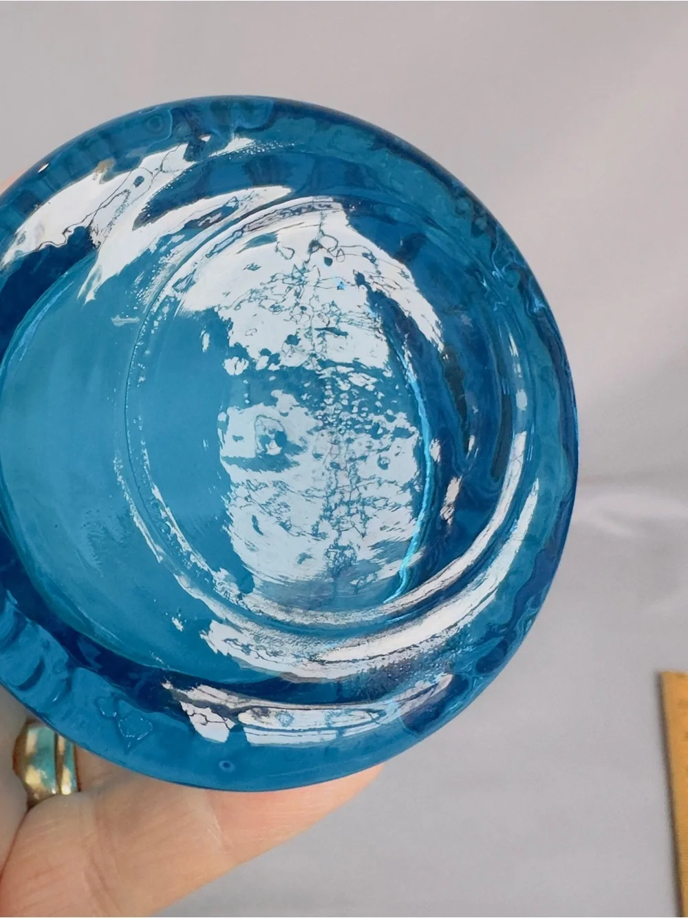 Handblown Textured Blue Glass Tumblers - Pair Anchor Hocking Rain Flower 70